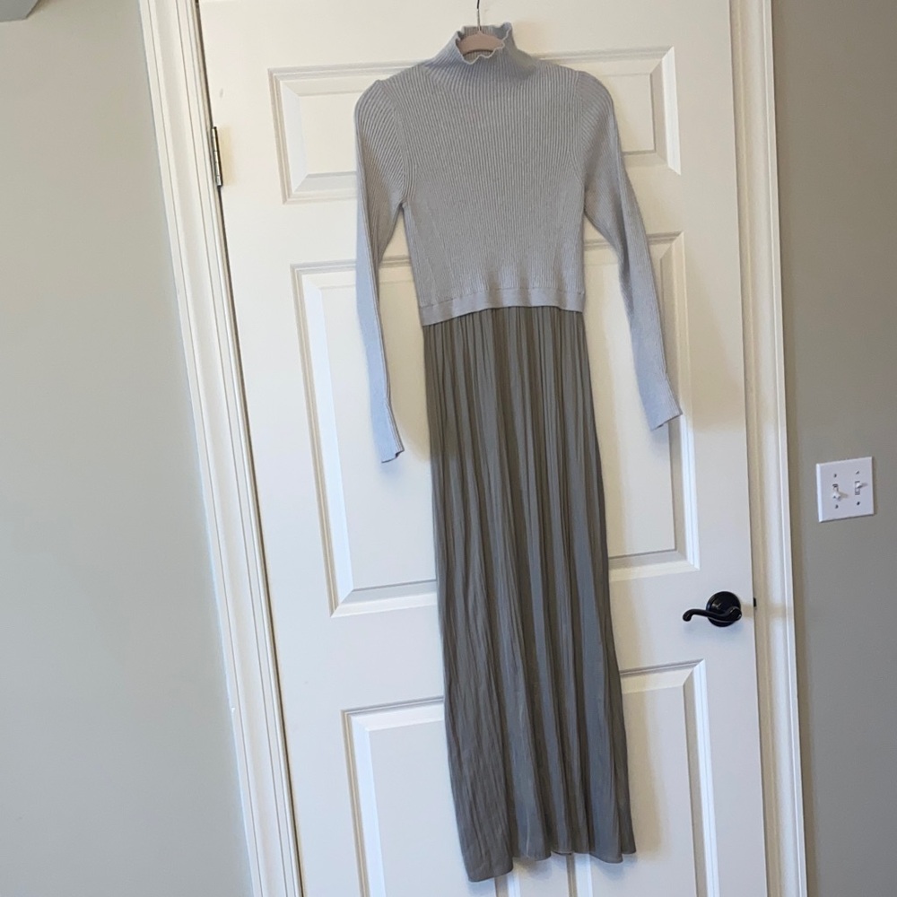 Light Gray Knit Top with Olive Maxi Skirt Two-Tone Women’s Dress: Anthropologie
